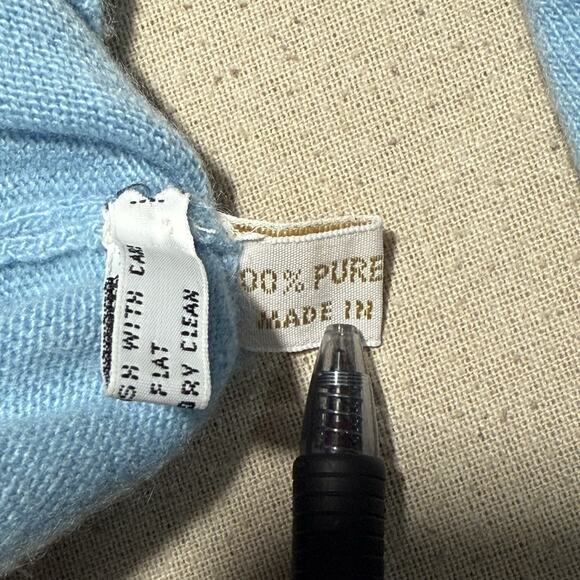 VTG We 100% Cashmere Cardigan & Vest Set Long Sleeve Beads Blue Sz M Scotland - Picture 5 of 13